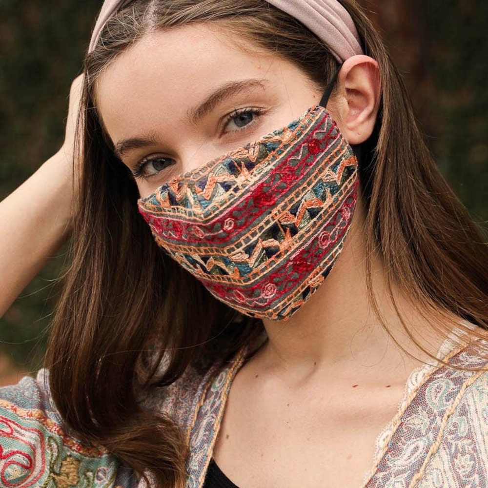 Abstract Pattern Embroidered Face Mask
